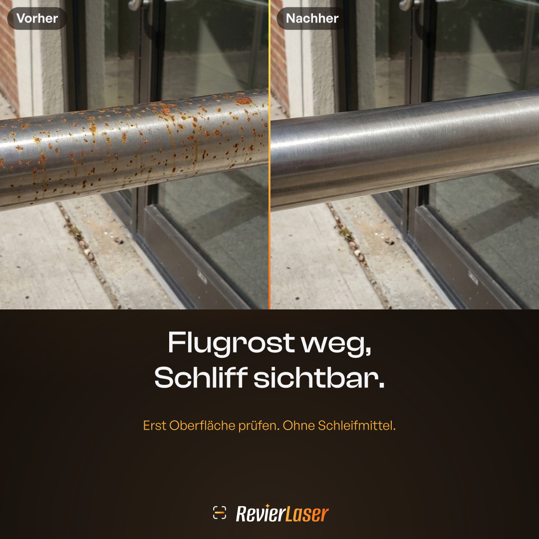 Anzeige Flugrost auf Edelstahl, Meta Feed, 1080 × 1080 Pixel